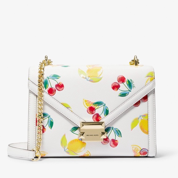 Michael Kors Whitney Medium Sequined Fruit Print Shoulder Bag Purse Optic White - Picture 1 of 11